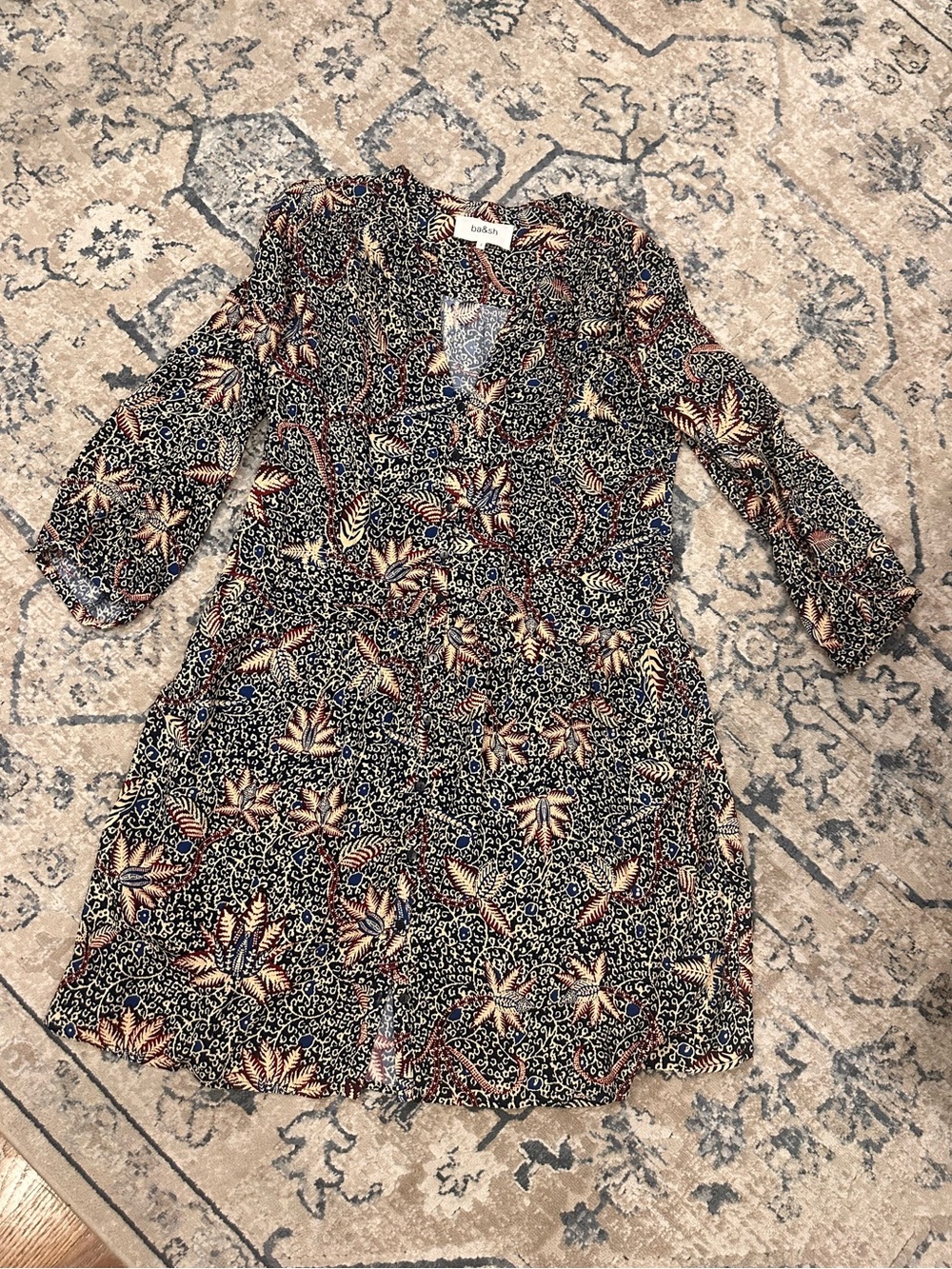ba&sh Navy Floral and Leaf Print Blouse - size 2